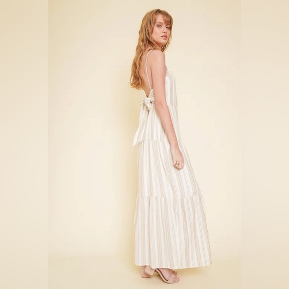 Hem & Thread Sol Stripe Open Tie Back Tiered Midi Dress Medium - Picture 5 of 11